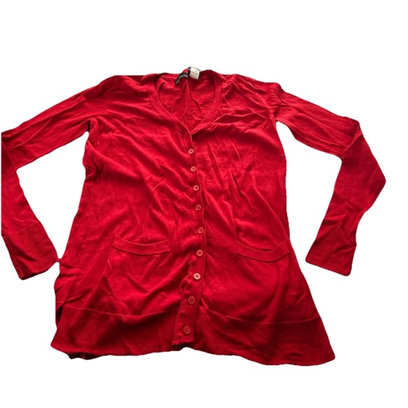 Moda International Sweaters - Moda International Women Red Cardigan Small Pockets Button Front
